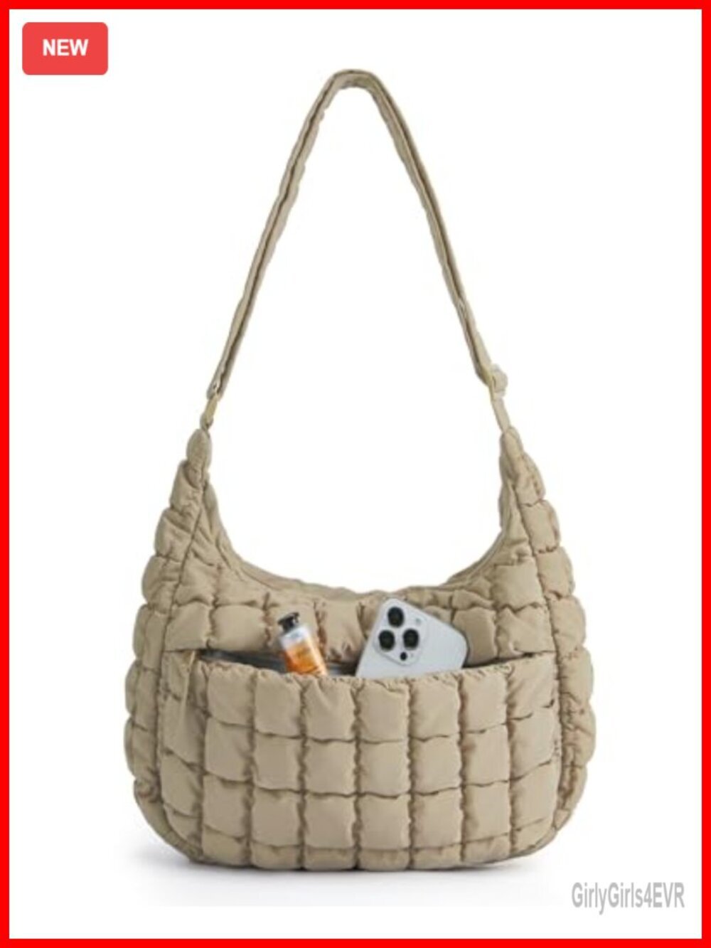Quilted Crossbody Bag with Adjustable Strap, Fits 12.9" iPad, Water-Resistant